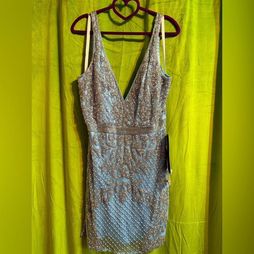 Elegant Blue and Silver Embellished Dress